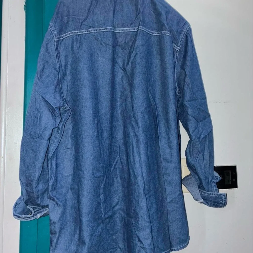 Women’s Holiday Denim Shirt with Gingerbread House Embroidery
